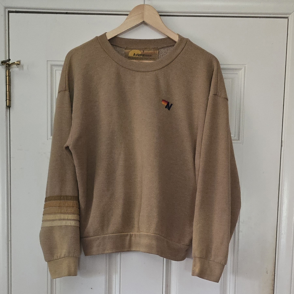 Aviator Nation Rugby Stitch Sweatshirt Faded Tan
